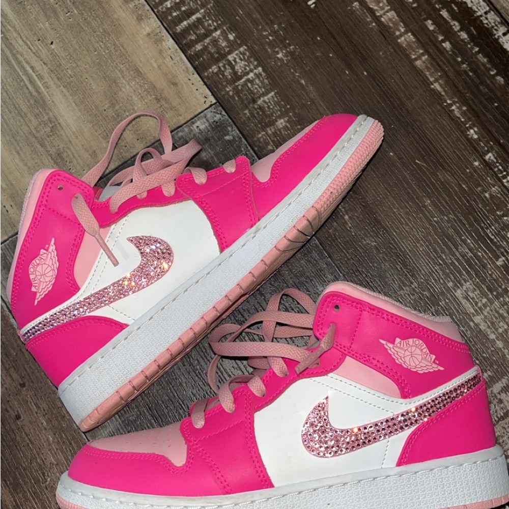 Nike Pink and White Sneakers with Mid-Top Design